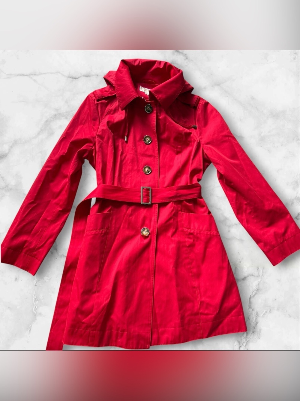 Women’s Michael Kors belted trench coat with removable hood size L
